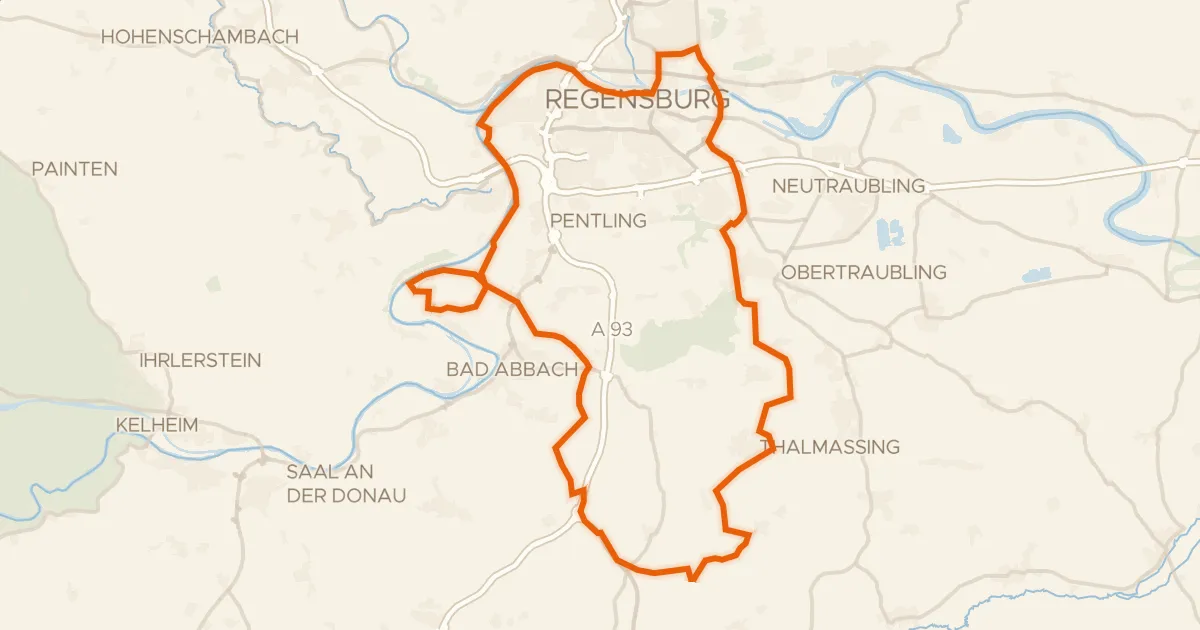Kaart van de fietsroute Rondje Königliche Villa en Donau