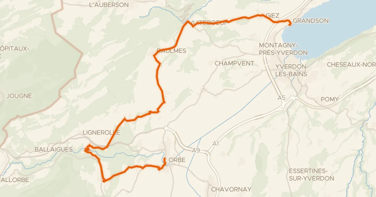 Kaart van de fietsroute Boucle de la Plaine de l'Orbe