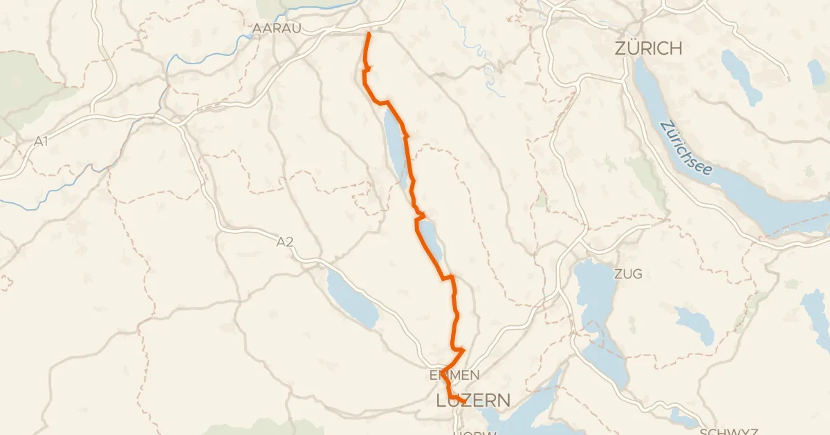 Kaart van de fietsroute Seetal-Bötzberg