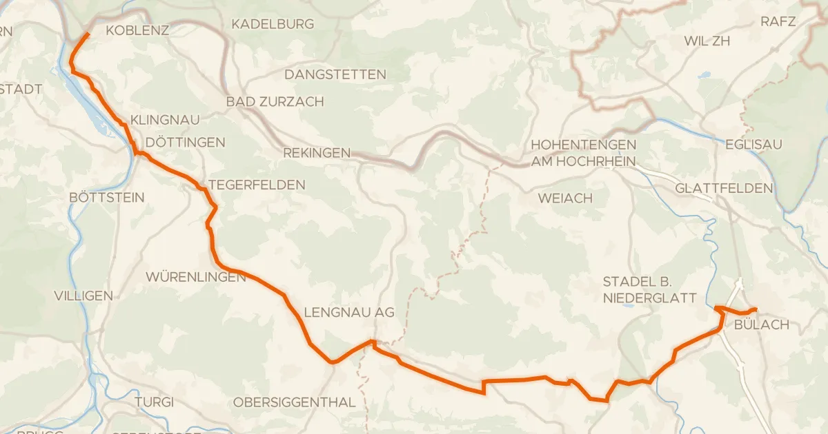 Kaart van de fietsroute Studenland–Töss-Römer-Route