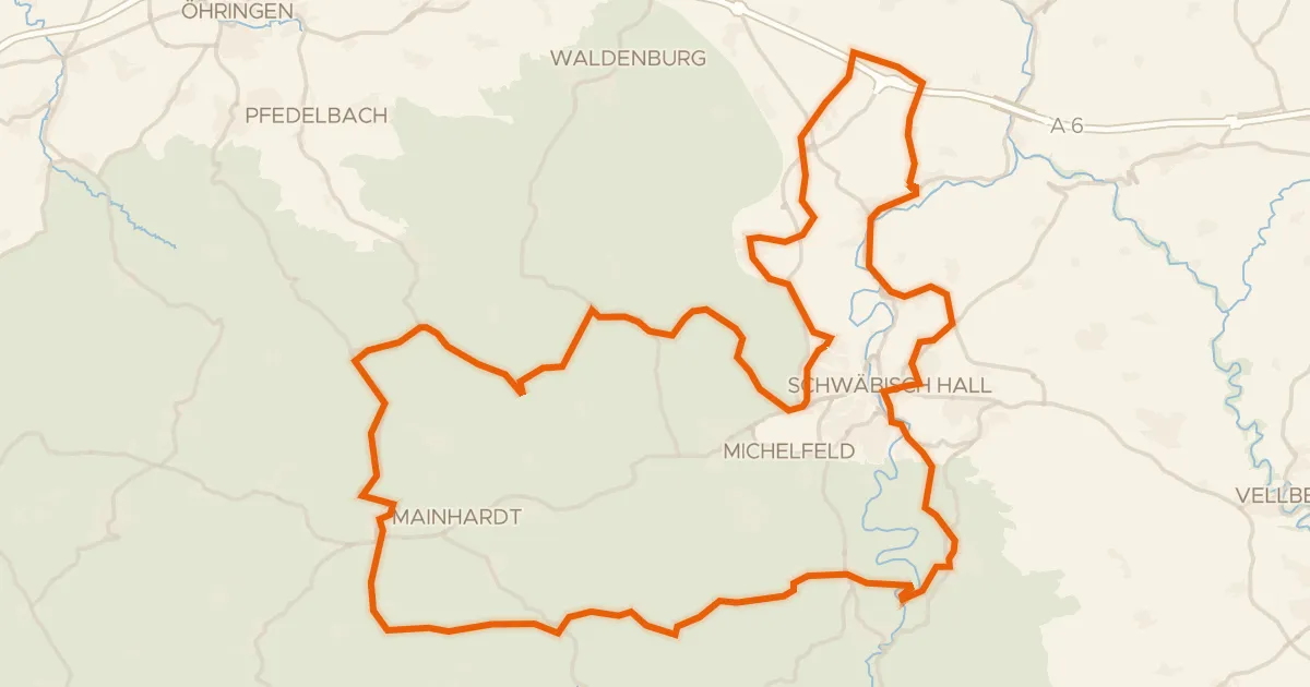 Kaart van de fietsroute Hohenloher Landheg Tour
