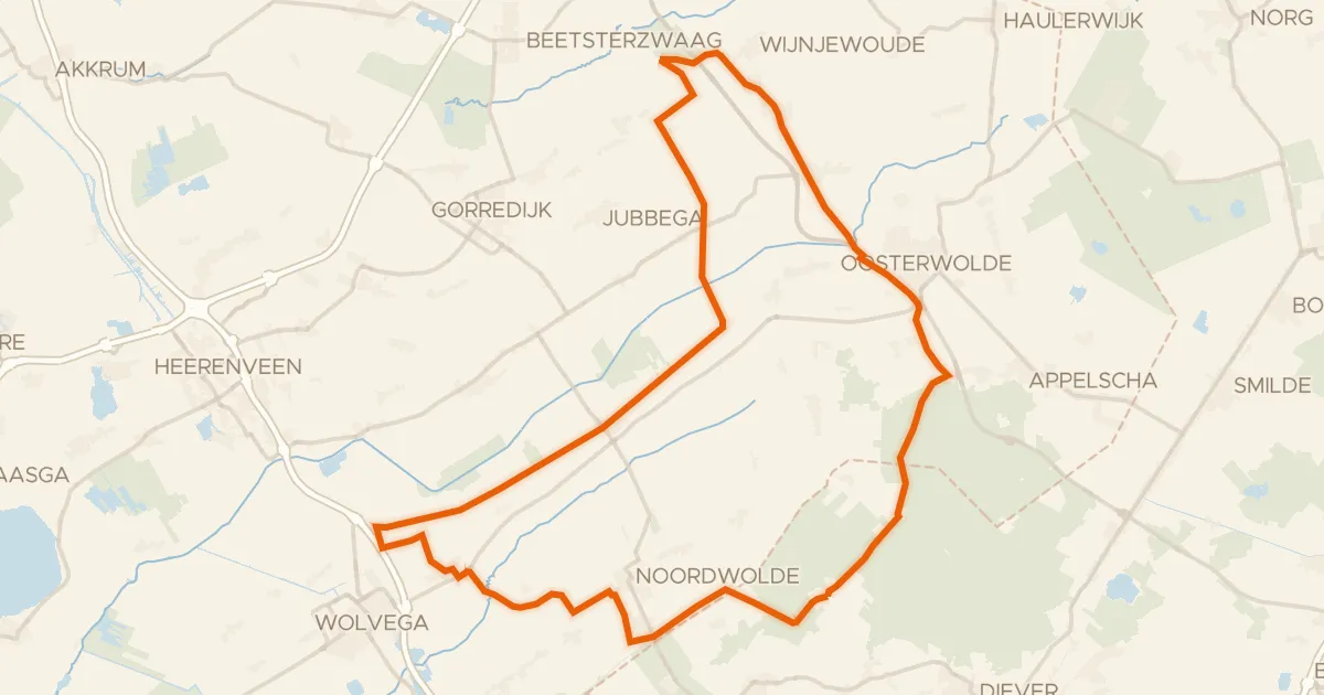 Map of the cycling route Rondje Delleboersterheide en De Lende