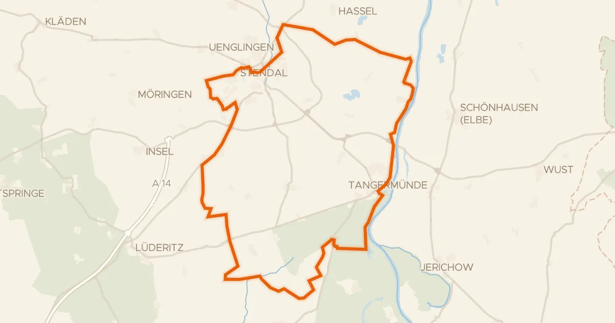 Kaart van de fietsroute Rondje Burg Tangermünde en Elbe