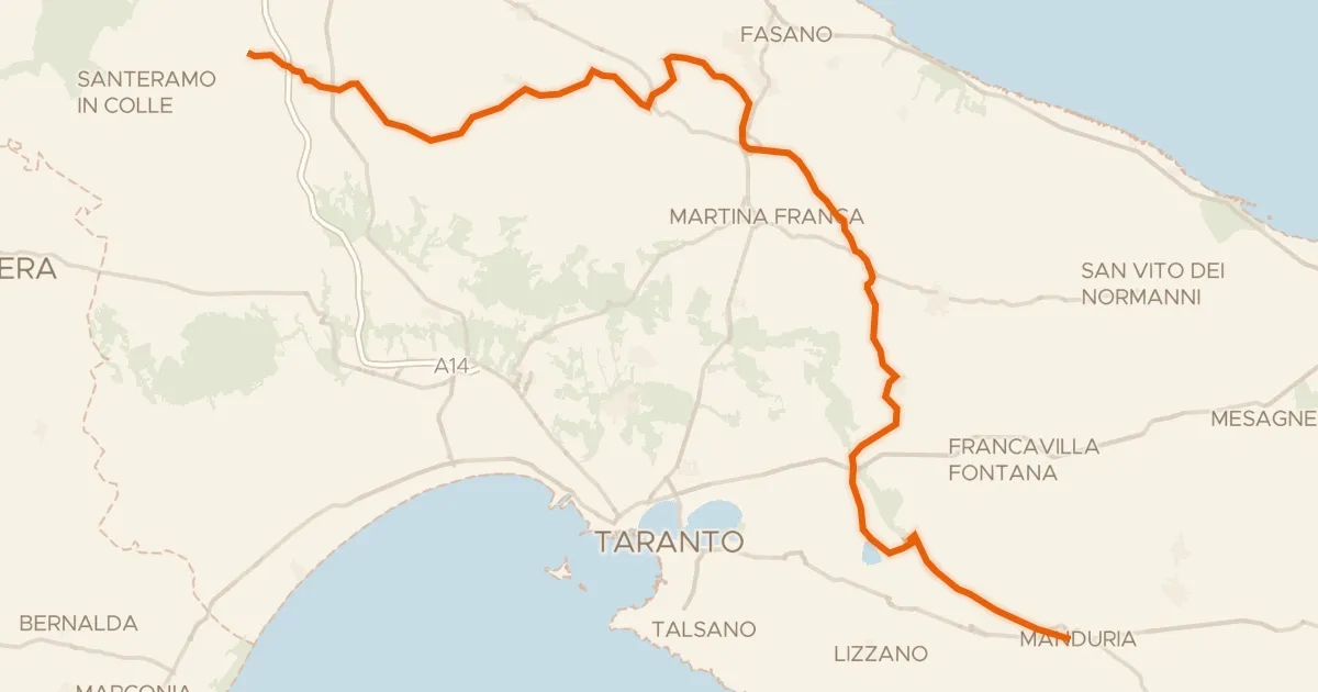 Map of the cycling route Ciclovia dell'Acquedotto Pugliese