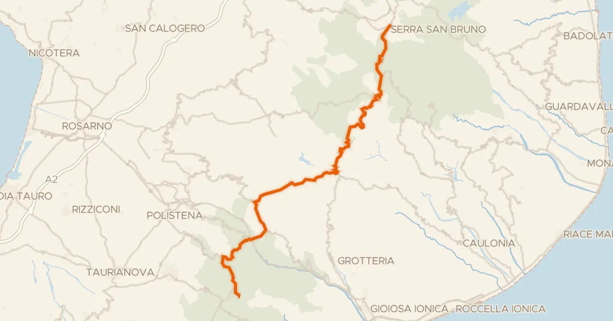 Kaart van de fietsroute Ciclovia dei Parchi della Calabria - Tappa 10