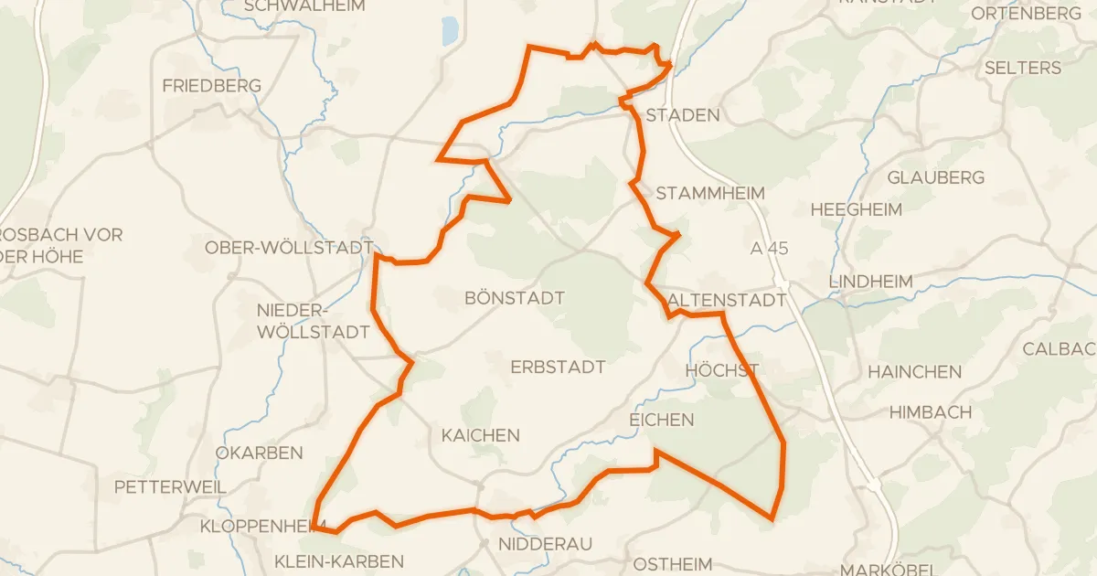 Kaart van de fietsroute Rondje Schloß Assenheim en Nidder