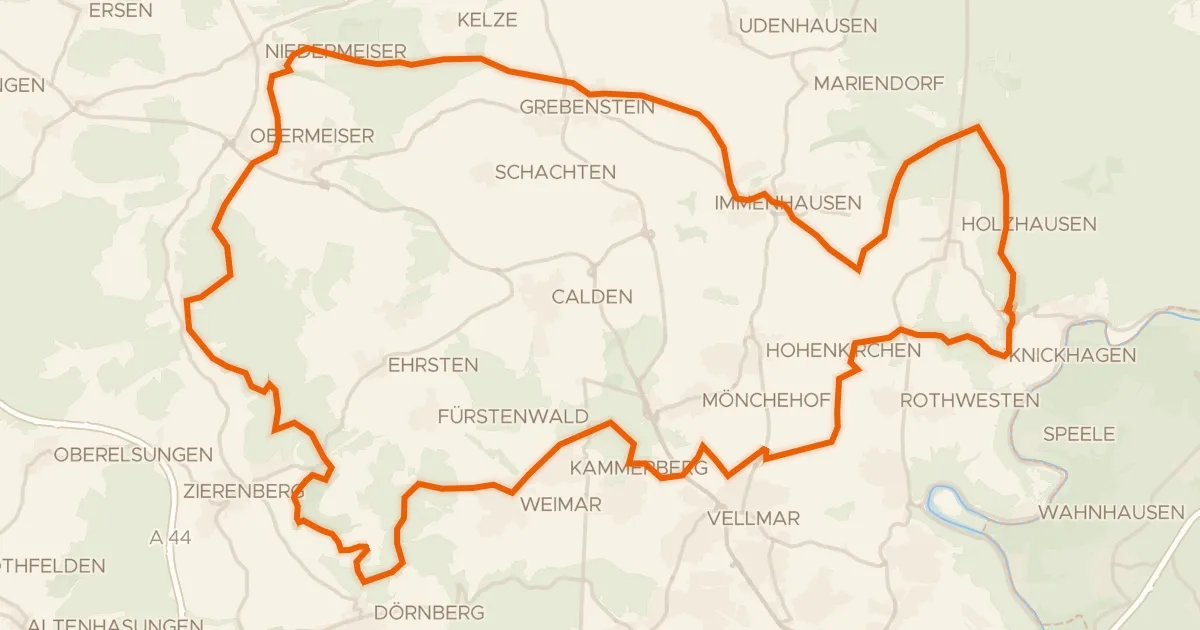 Map of the cycling route Rondje Keischel bei Weimar en Dörnberg