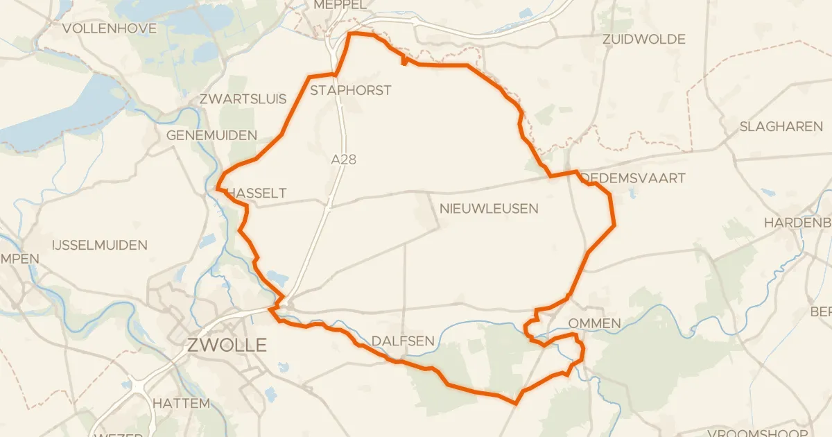 Kaart van de fietsroute Rondje Kasteel Rechteren en De Star