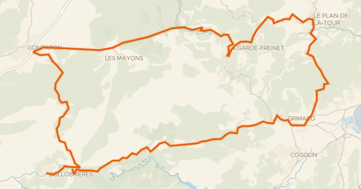 Kaart van de fietsroute Les Maures Sauvages