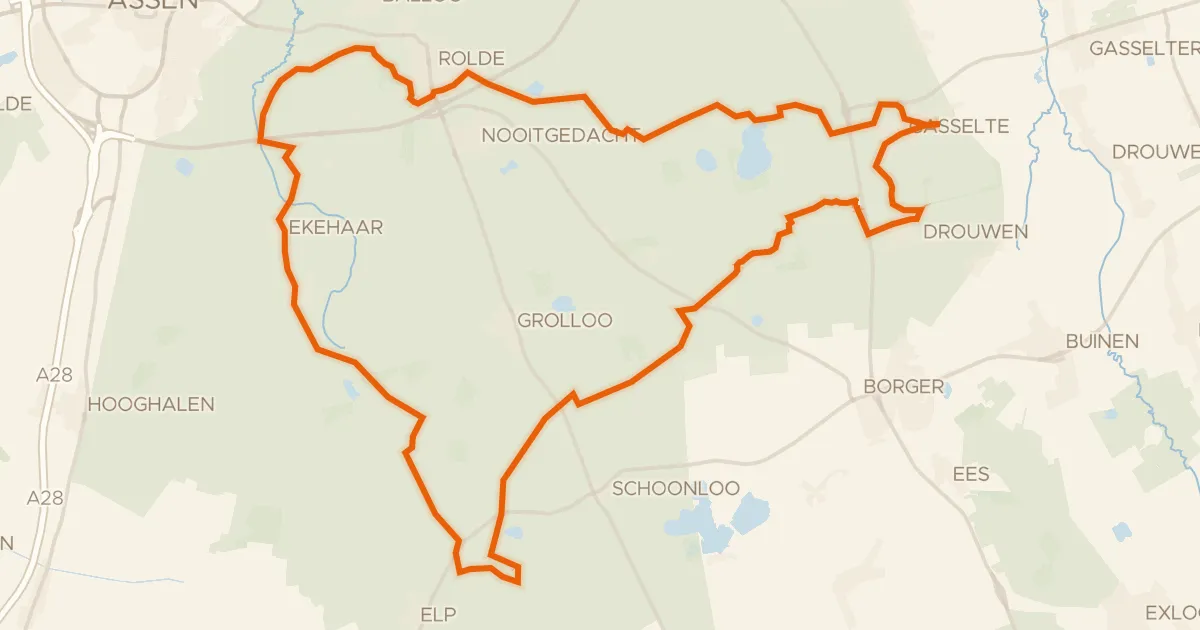 Kaart van de fietsroute Rondje Drouwenerzand en Elperstroomgebied