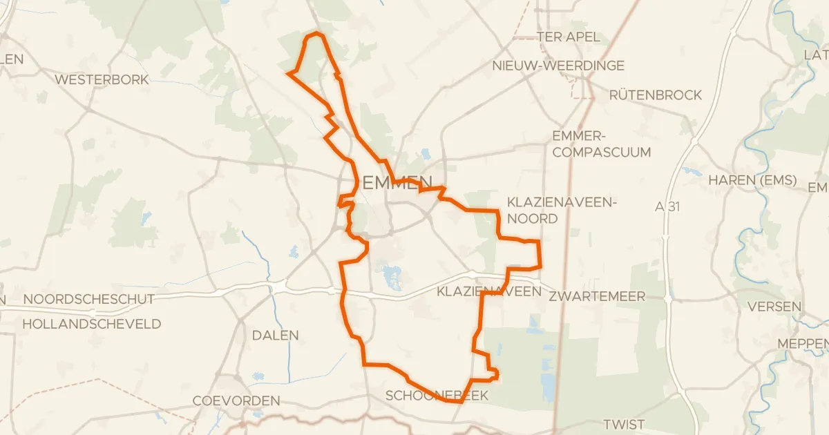 Kaart van de fietsroute Rondje Nooitgedacht en Poolshoogte