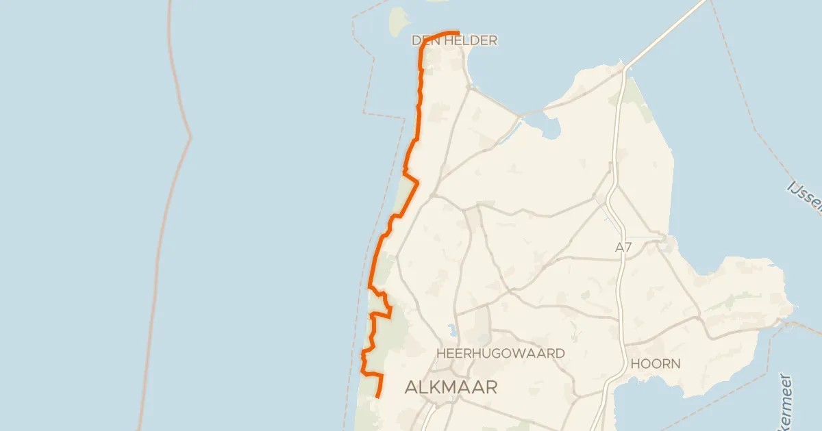 Kaart van de fietsroute LF Kustroute - 06 - Den Helder - Egmond