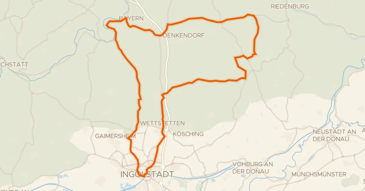 Kaart van de fietsroute Rondje langs de Altmühl en het Naturpark Altmühltal