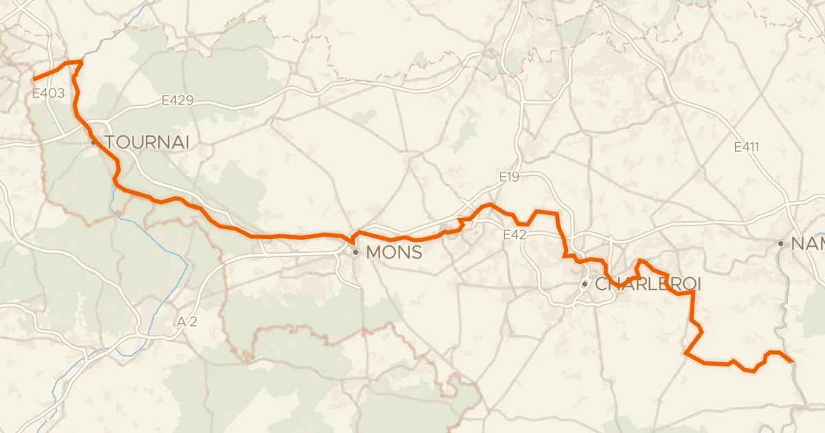 Map of the cycling route RAVeL W4 Canaux, fleuves et rivières