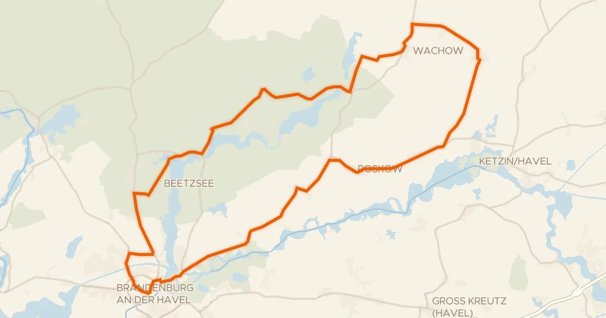 Kaart van de fietsroute Rondje Gutshaus Roskow en Westhavelland