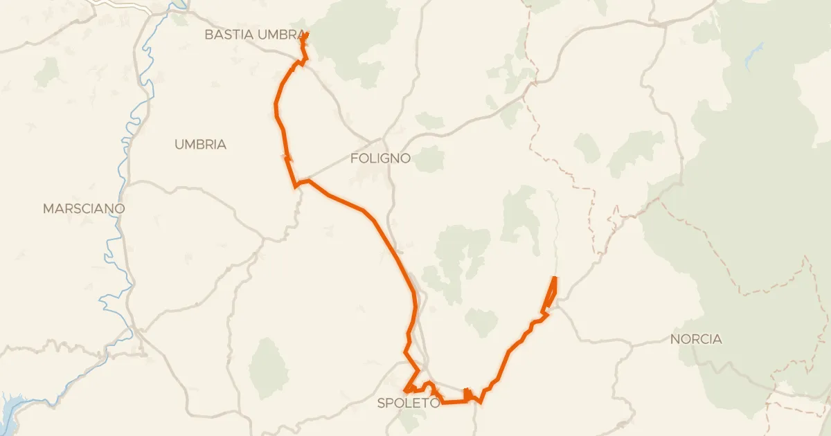 Kaart van de fietsroute ABT Tappa 14: Assisi - Cerreto di Spoleto