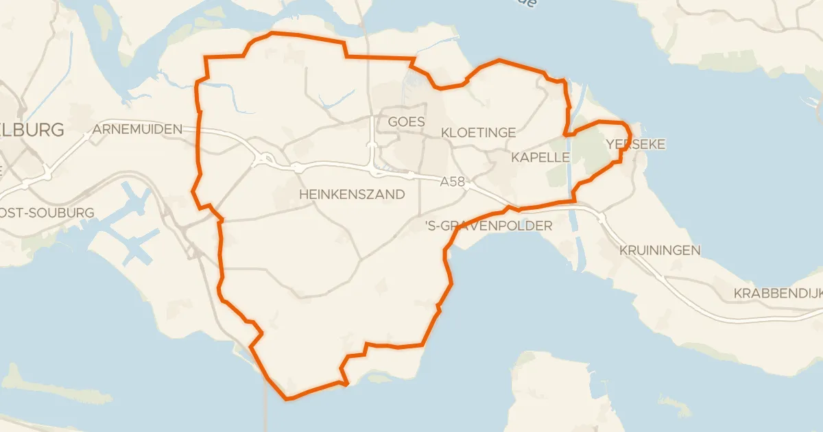Kaart van de fietsroute Rondje Yerseke Moer en Oosterschelde
