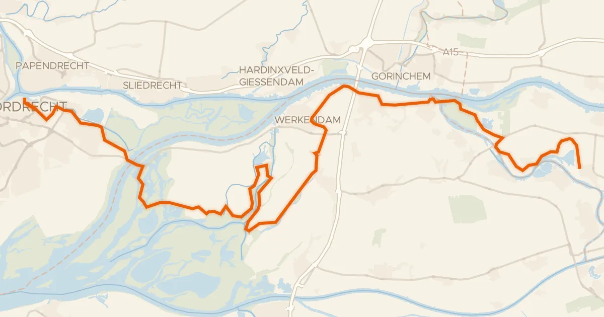 Kaart van de fietsroute LF Maasroute - 07 - Aalst - Dordrecht