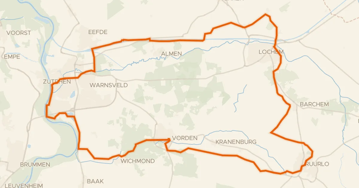 Kaart van de fietsroute Rondje Kasteel Ampsen en Kasteel Hackfort