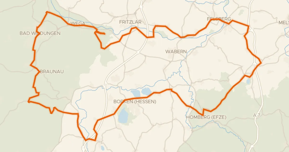 Kaart van de fietsroute Rondje langs de Felsburg en Burg Niederurff