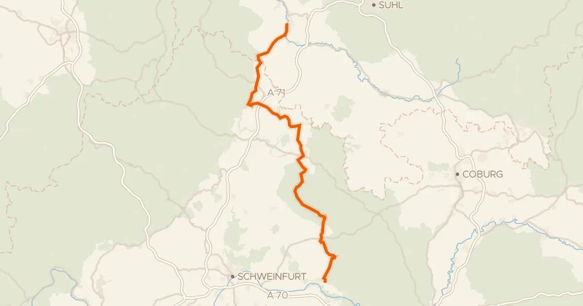 Kaart van de fietsroute Meiningen-Haßfurt