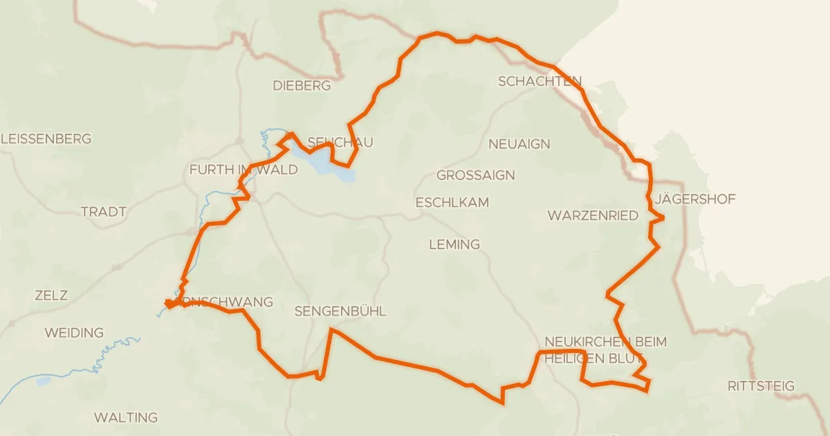 Kaart van de fietsroute Rondje Chamb en Drachensee