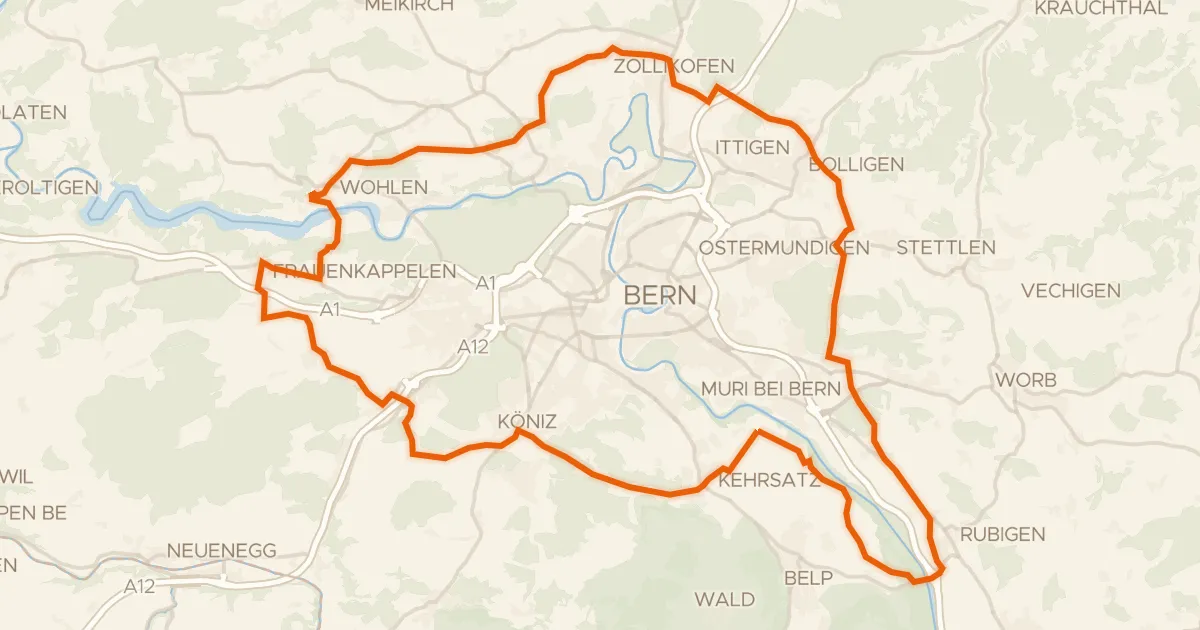 Kaart van de fietsroute Grünes Band Bern