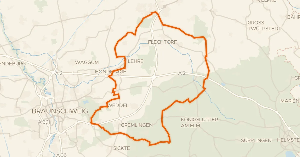 Map of the cycling route Rondje Lutterlandbruch en Rieseberger Moor