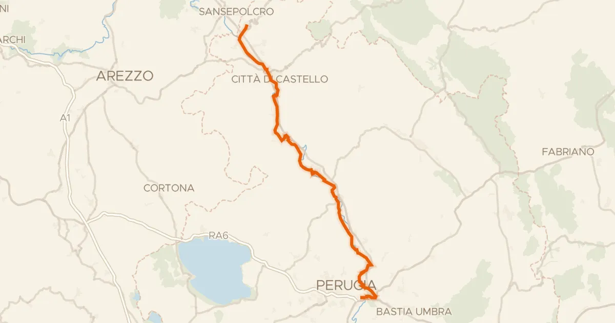 Kaart van de fietsroute Ciclovia del Tevere