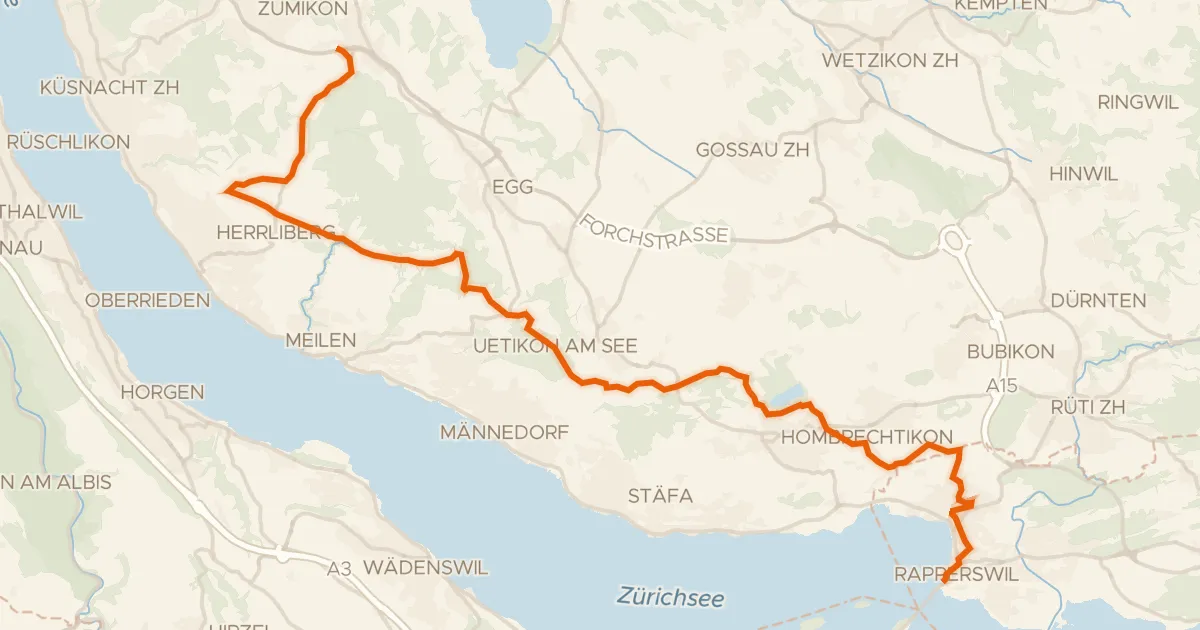 Kaart van de fietsroute Rapperswil - Forch