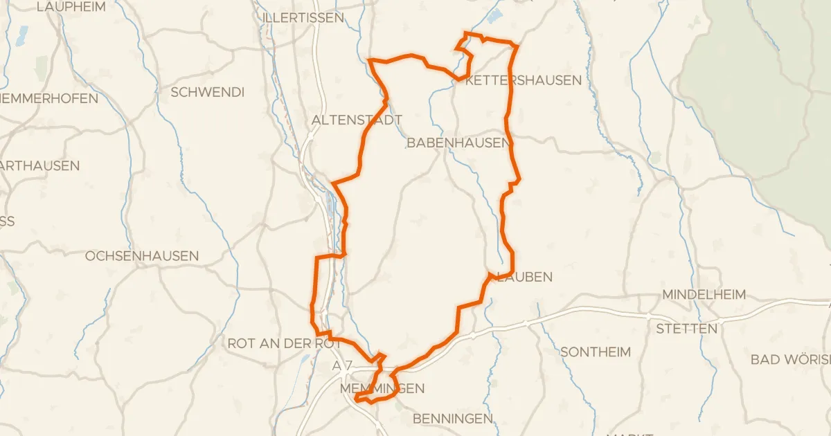 Kaart van de fietsroute Rondje Schloss Grünenfurt en Iller