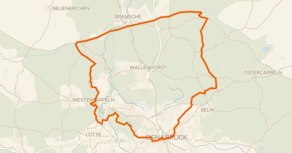 Kaart van de fietsroute Rondje Schloss Osnabrück en Steinernes Meer