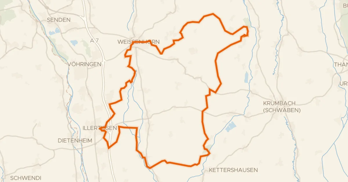 Kaart van de fietsroute Rondje Vöhlinschloss en Taubried