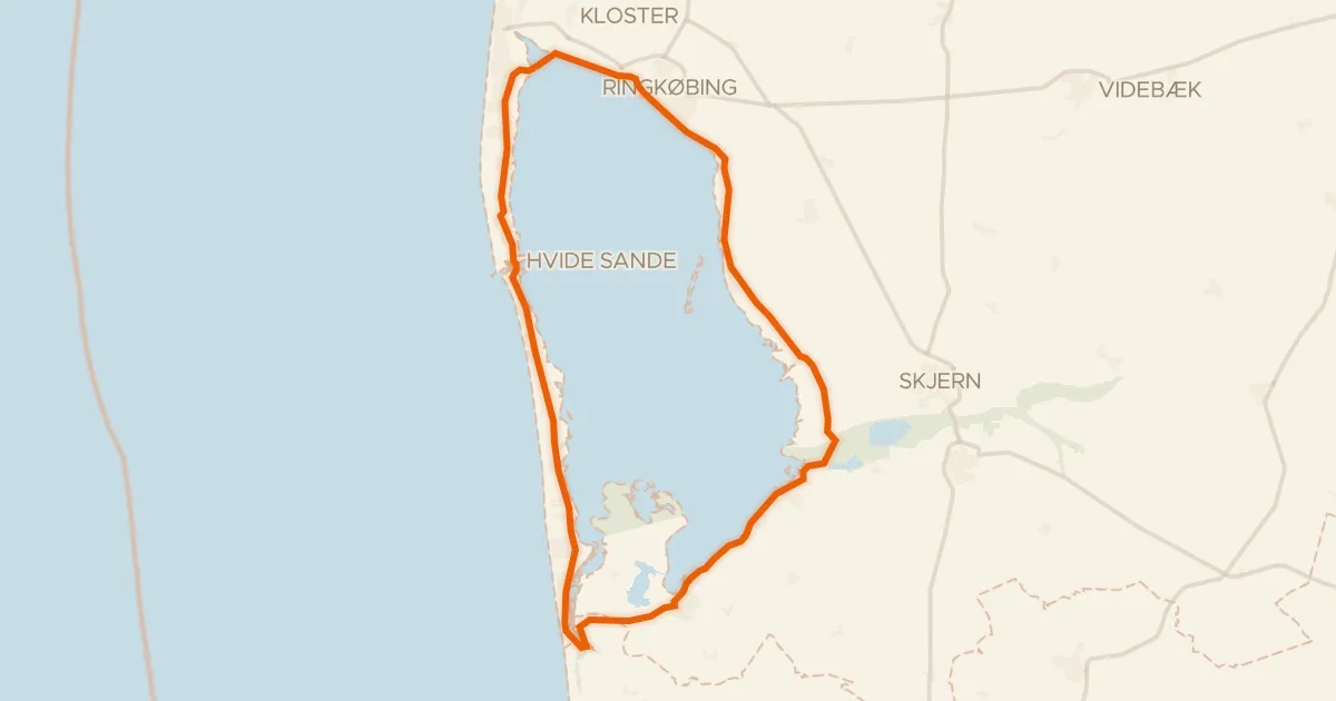 Kaart van de fietsroute Fjorden Rundt