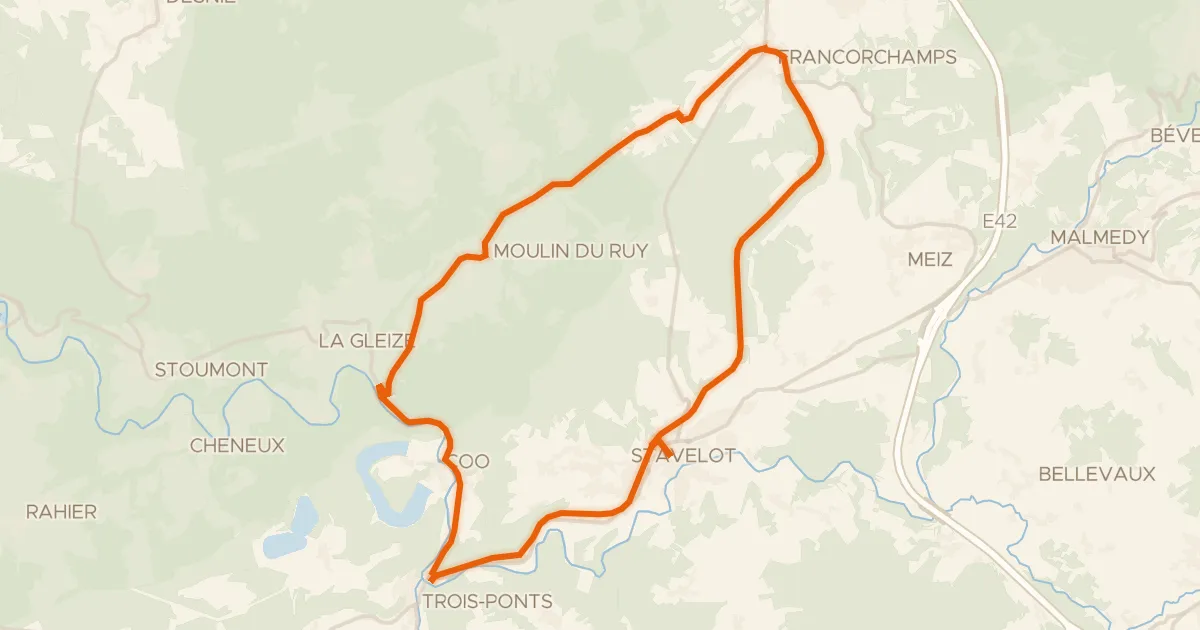 Kaart van de fietsroute 1. Le Triangle Stavelot-Francorchamps-Coo
