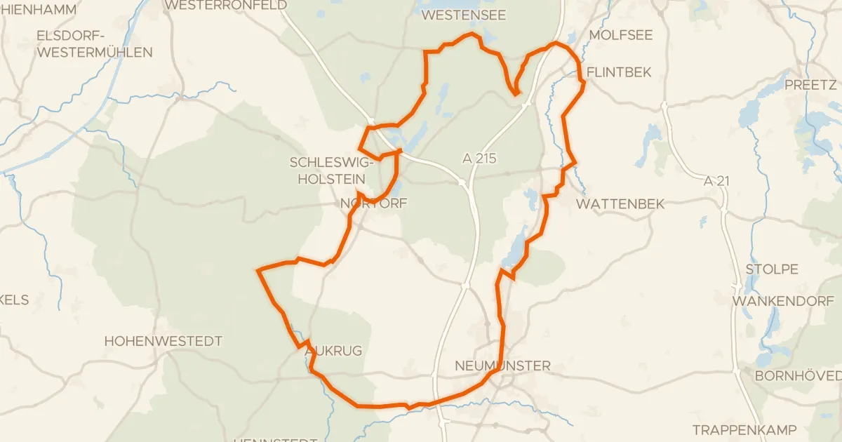 Map of the cycling route Rondje Dosenmoor en Naturpark Westensee