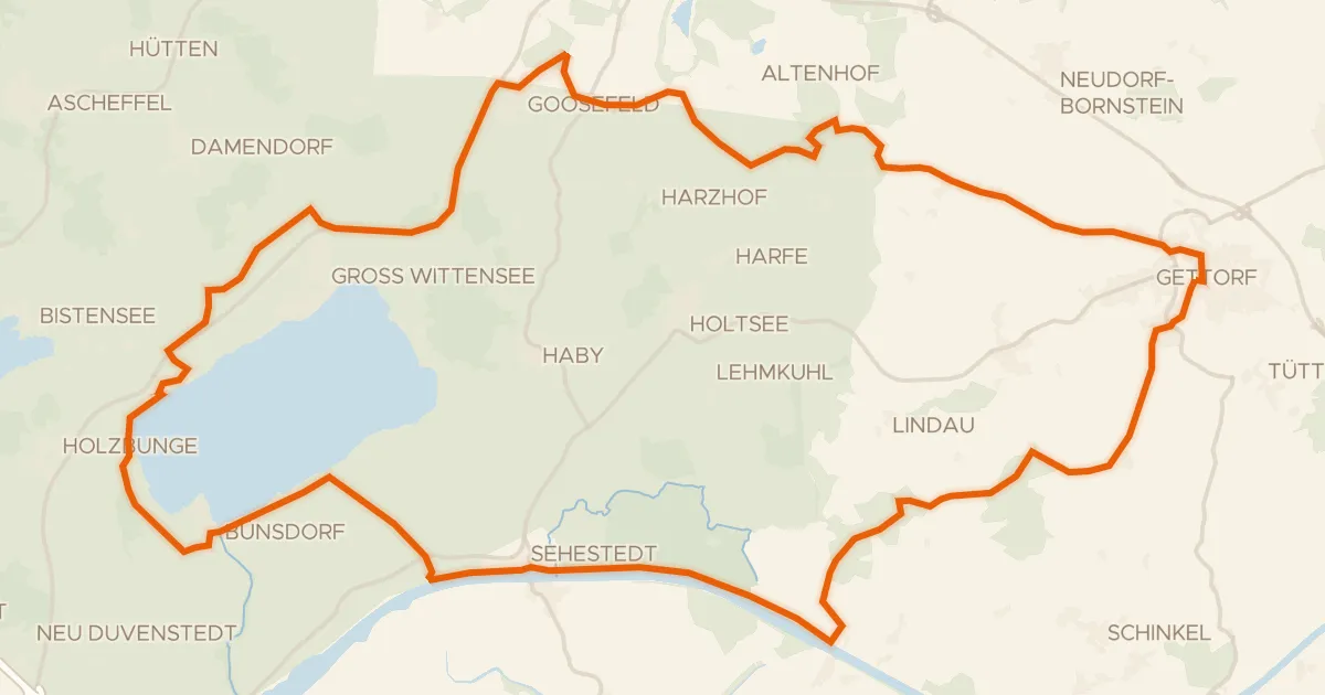 Kaart van de fietsroute Rondje Wittensee en Nord-Ostsee-Kanal