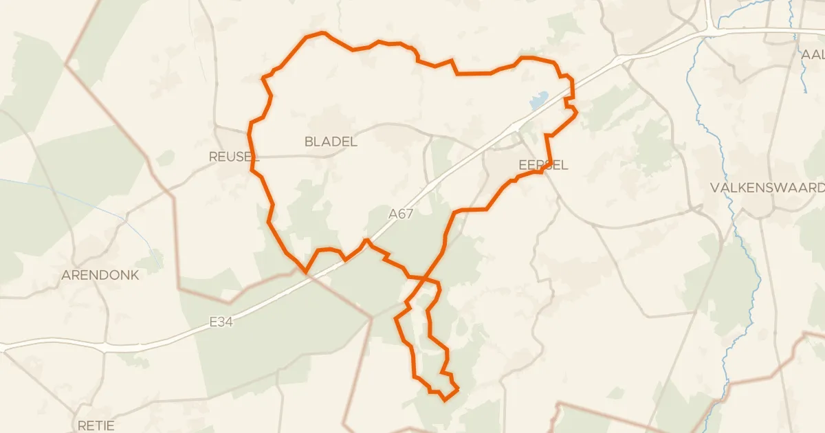 Map of the cycling route Rondje Stevensbergen en Peelsche Heide
