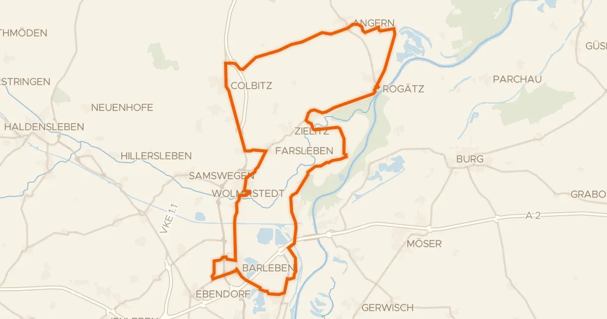 Kaart van de fietsroute Rondje Klutturm Rogätz en Neustädter See