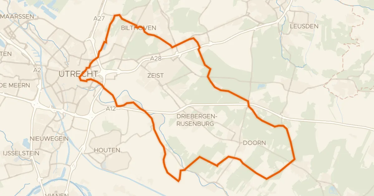 Kaart van de fietsroute Rondje Kasteel Rhijnauwen en Landgoed Huis te Maarn