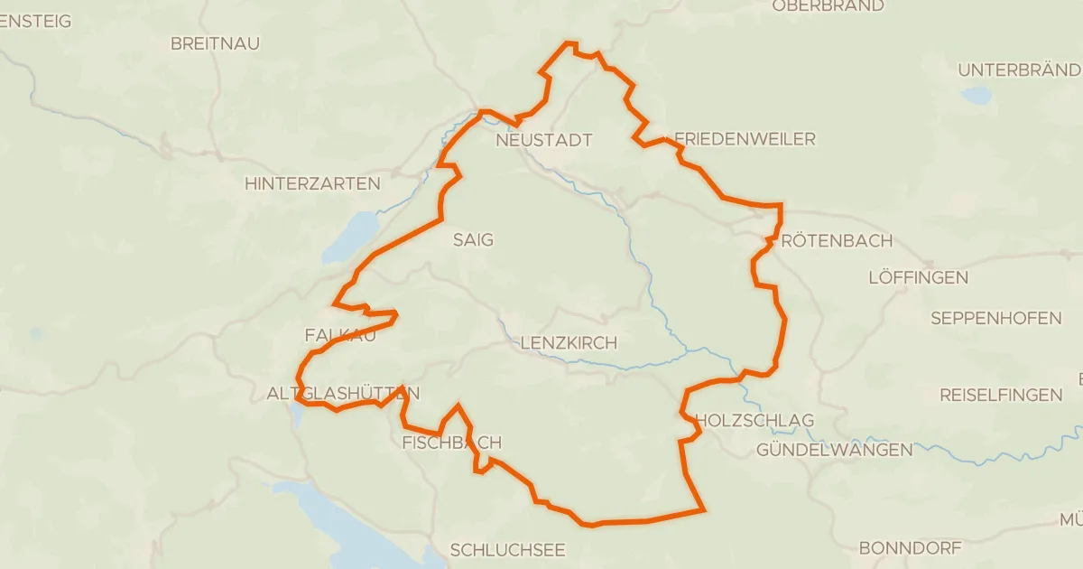Kaart van de fietsroute Rondje Wutachschlucht en Feldberg-Schluchsee