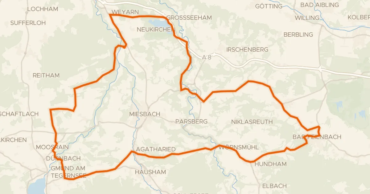 Map of the cycling route Rondje Schlierach en Loidlsee