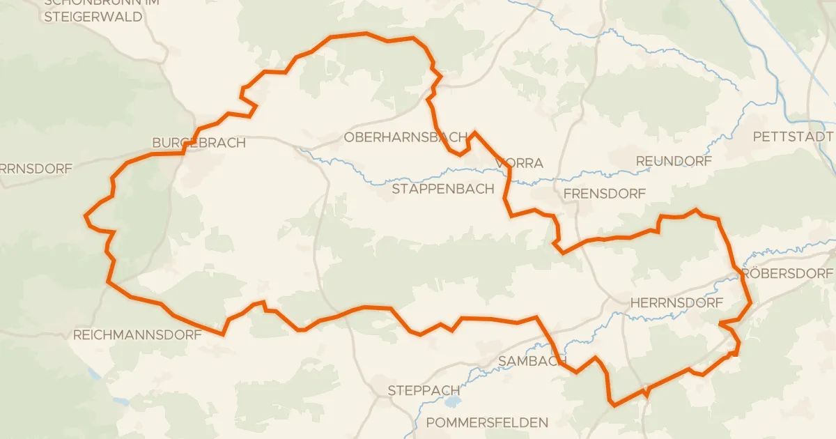 Kaart van de fietsroute Rondje Naturpark Steigerwald en Reiche Ebrach