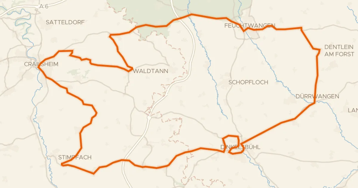 Map of the cycling route Rondje langs de Jagst en Naturpark Frankenhöhe