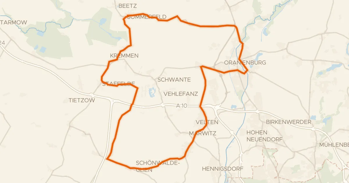 Map of the cycling route Rondje Schnelle Havel en Oranienburger Kanal