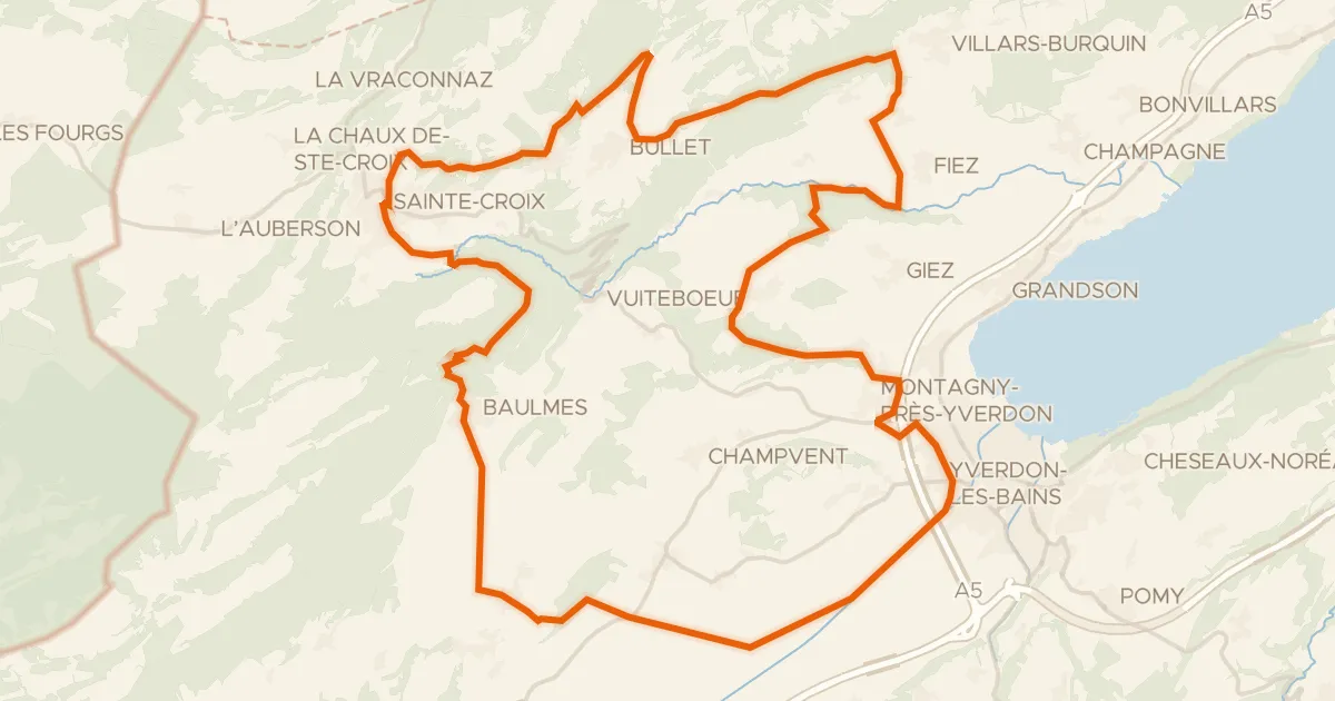 Kaart van de fietsroute Rondje Ruines du château de Montagny en Tour de la Grand‘Vy
