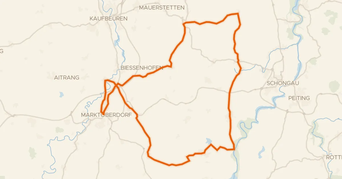 Kaart van de fietsroute Rondje Schloss Marktoberdorf en Lech