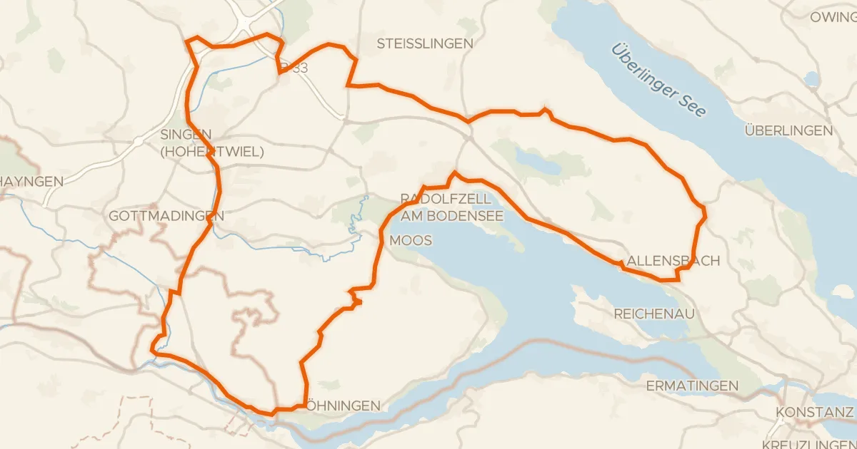 Kaart van de fietsroute Rondje Oberes Schloss en Radolfzeller Aachmündung