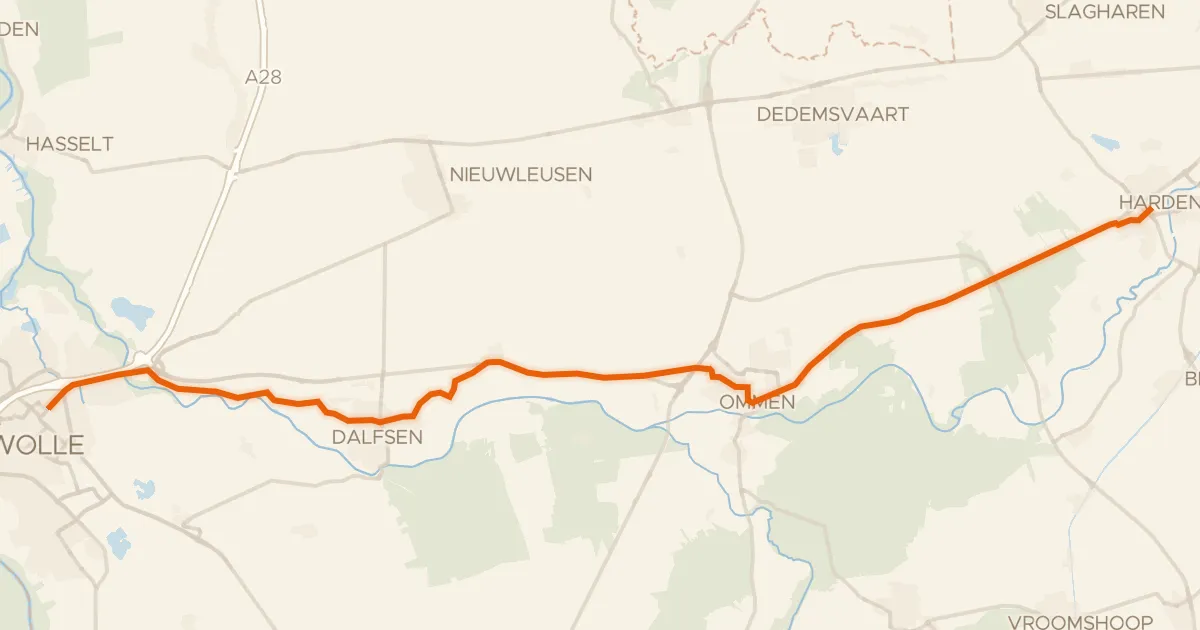 Kaart van de fietsroute Fietssnelweg Vechtdal
