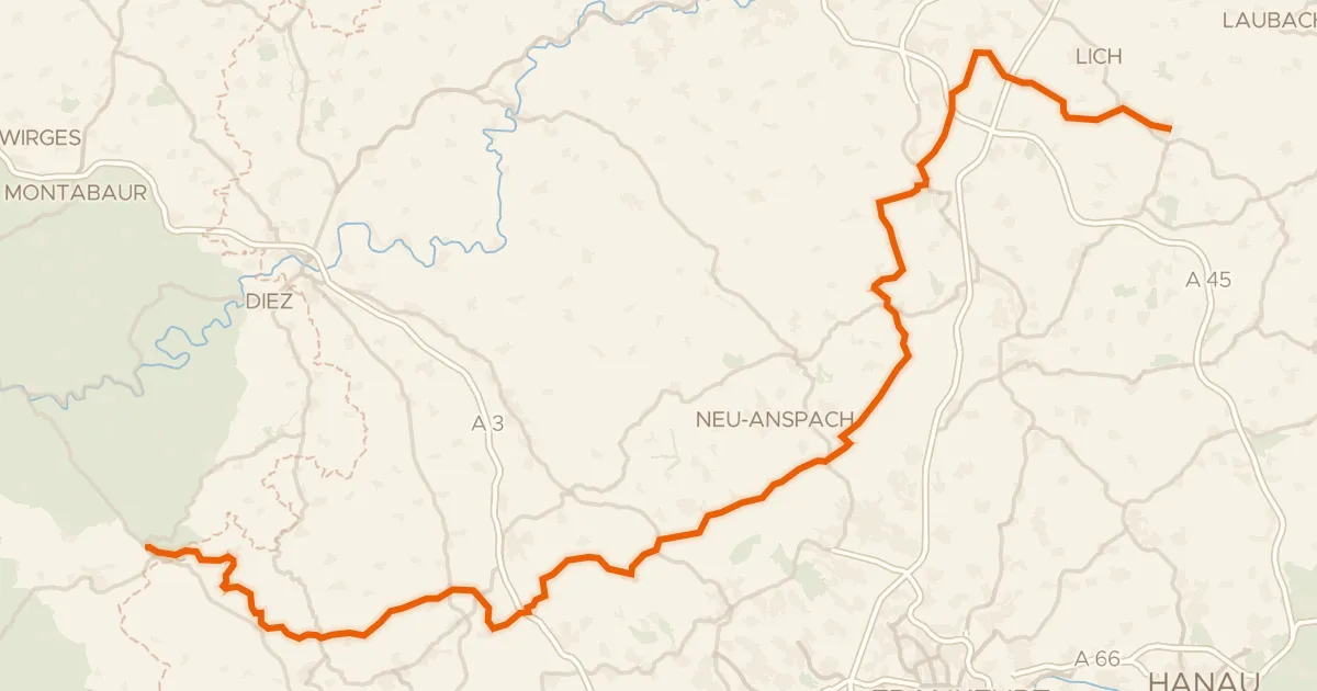 Kaart van de fietsroute Deutscher Limes-Radweg 2. Abschnitt Holzhausen - Hungen